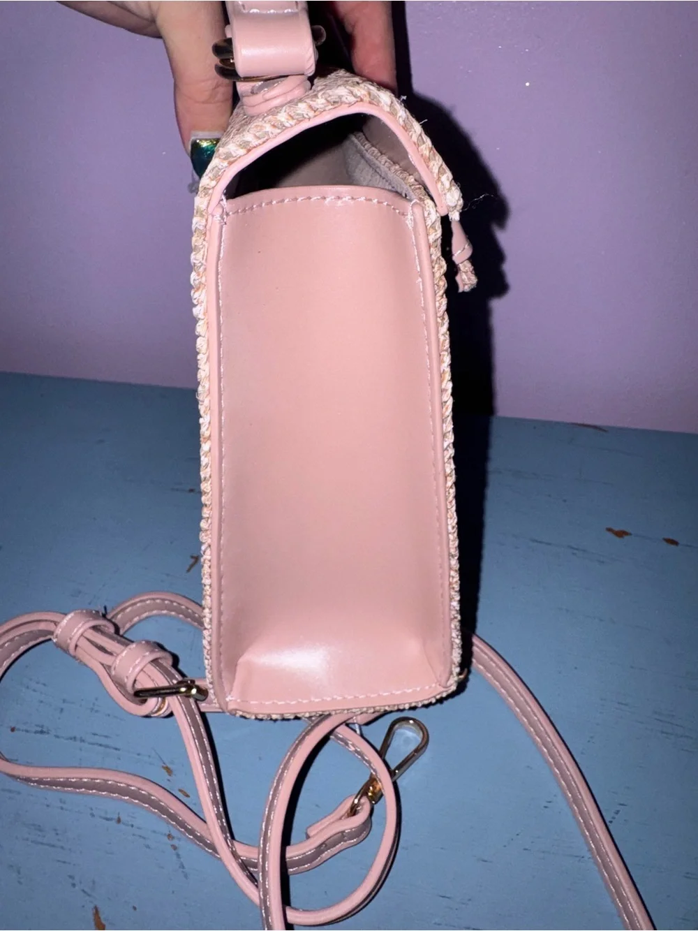 Versona Woven Crossbody Bag with Blush Pink Trim